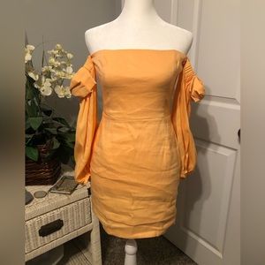 Gianni Bini tangerine orange mini dress, off shoulder, bow sleeves, Size 2